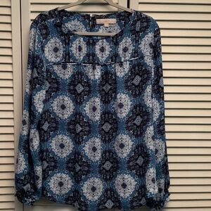 LOFT Blue and White Patterned Blouse